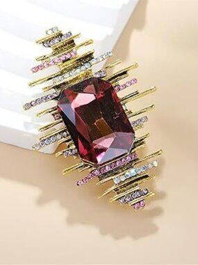 NEW Rhinestone Brooch Pin Gold-Toned Baroque Rectangle Crystal Boho Art Deco